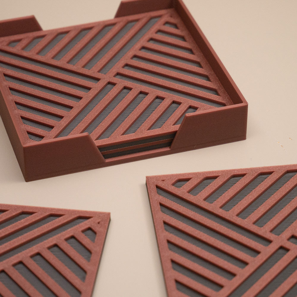 Copper Gunmetal Grey Geometric Coasters Stripe Pattern
