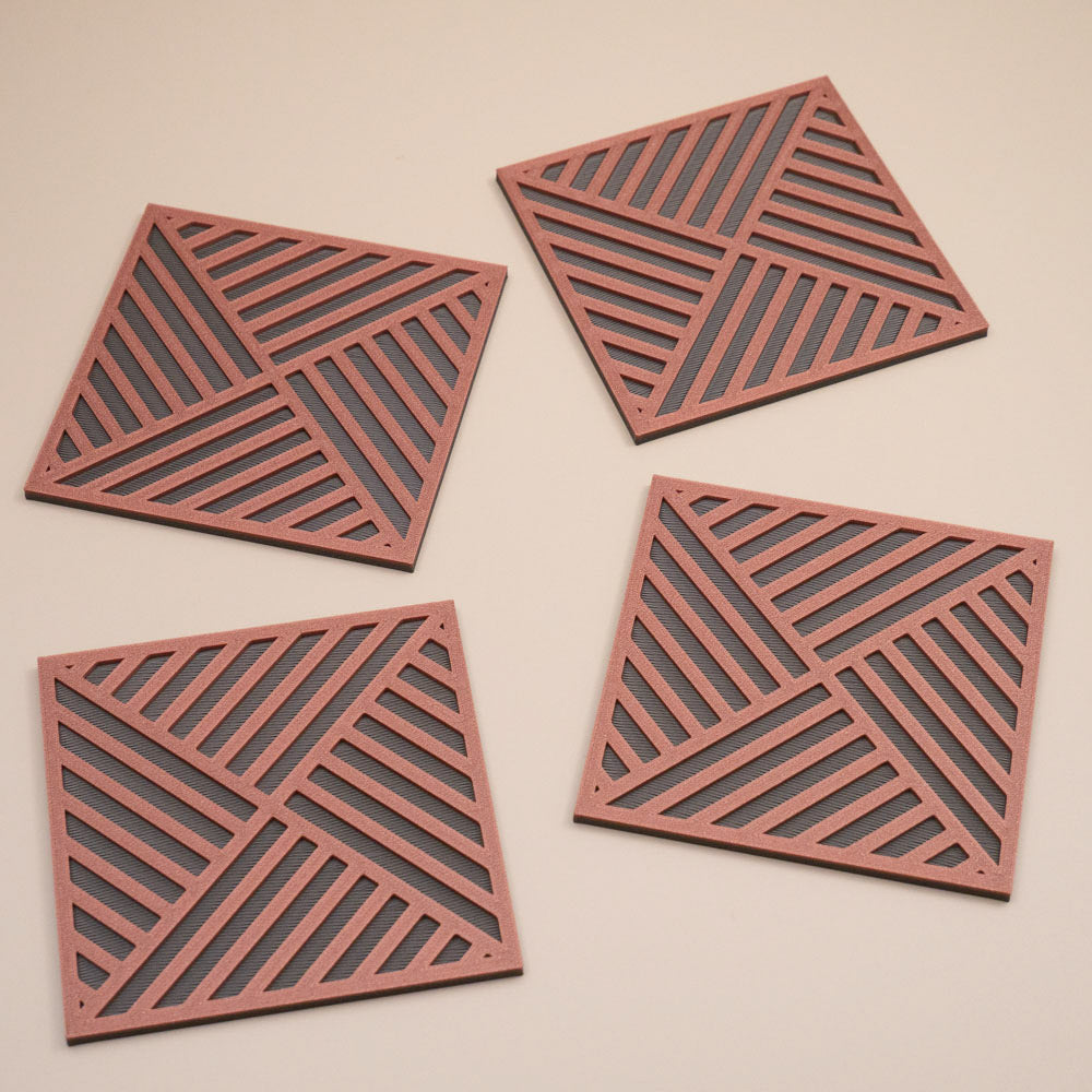 Copper Gunmetal Grey Geometric Coasters Stripe Pattern