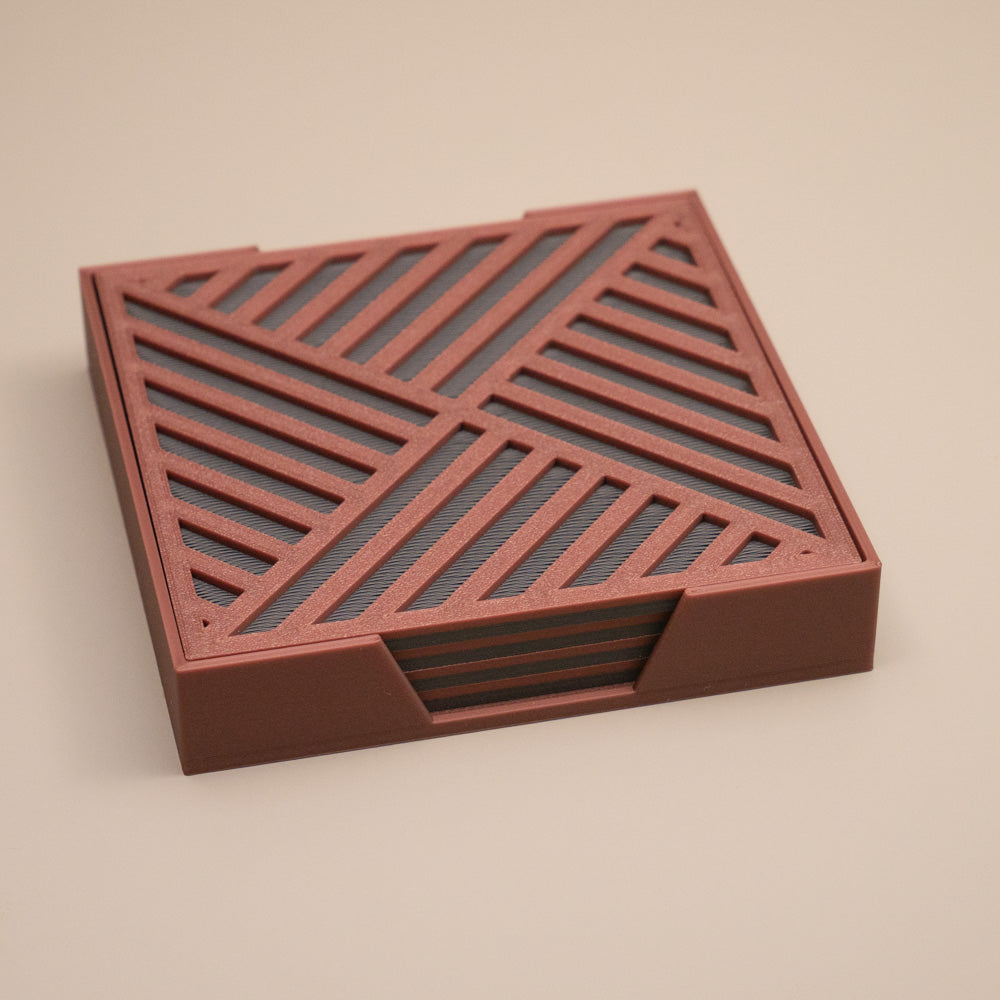 Copper Gunmetal Grey Geometric Coasters Stripe Pattern