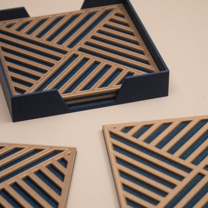 Navy & Gold Geometric Coasters Stripe Pattern