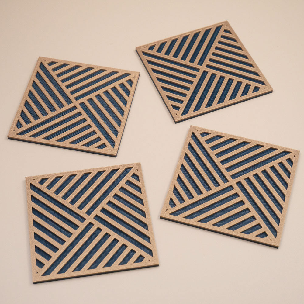 Navy & Gold Geometric Coasters Stripe Pattern