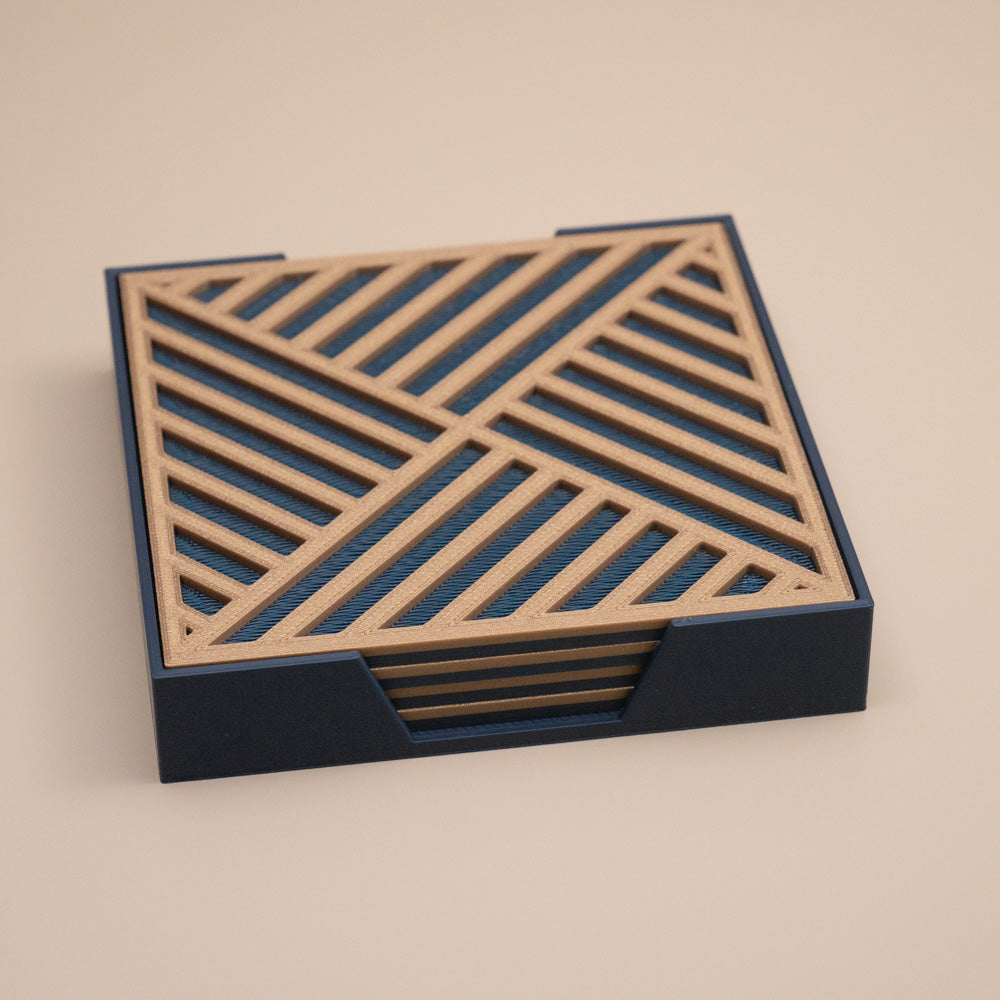 Navy & Gold Geometric Coasters Stripe Pattern