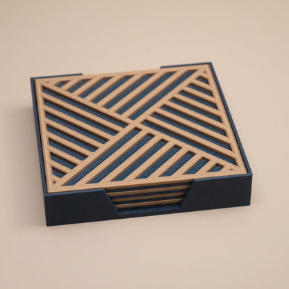 Navy & Gold Geometric Coasters Stripe Pattern