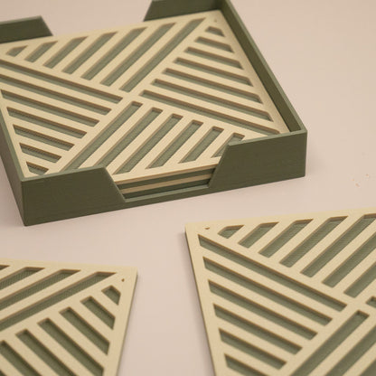 Olive Green Geometric Coasters Diagonal Stripe Pattern