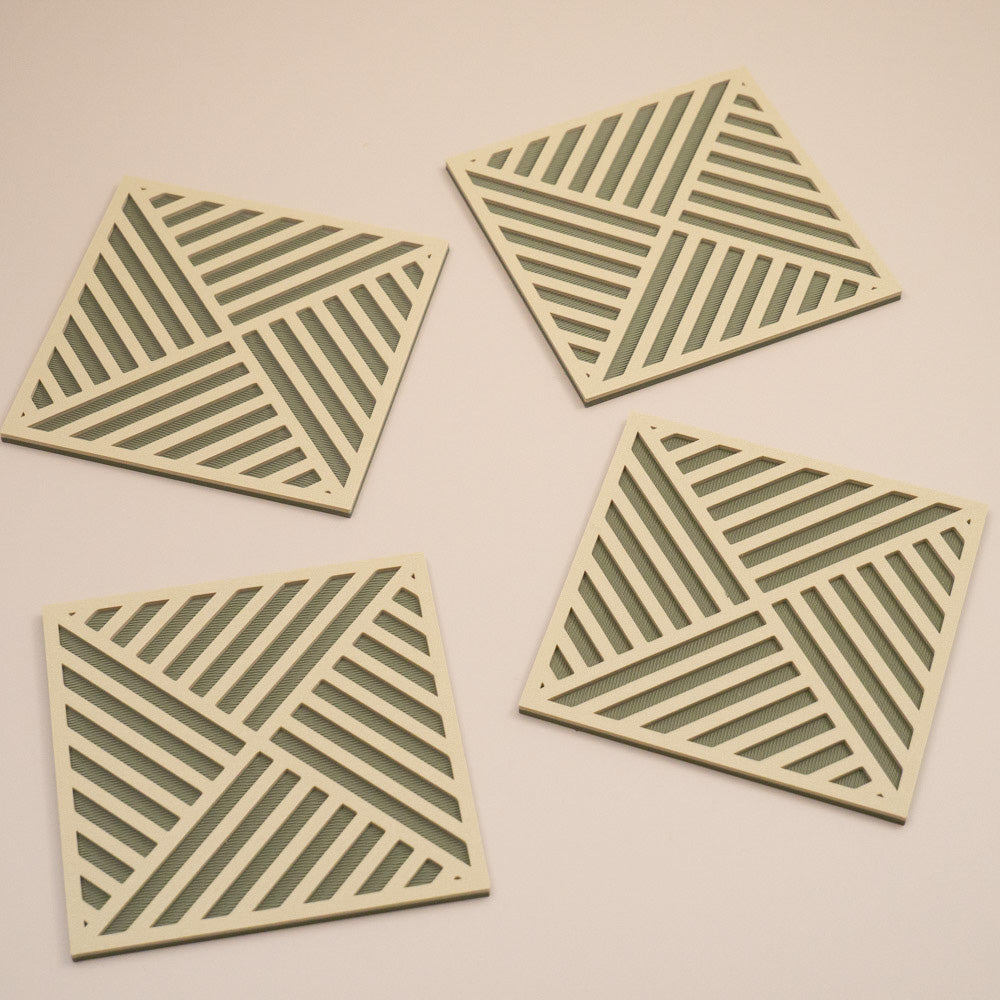 Olive Green Geometric Coasters Diagonal Stripe Pattern