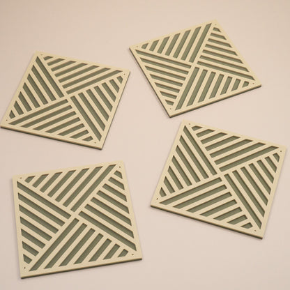Olive Green Geometric Coasters Diagonal Stripe Pattern