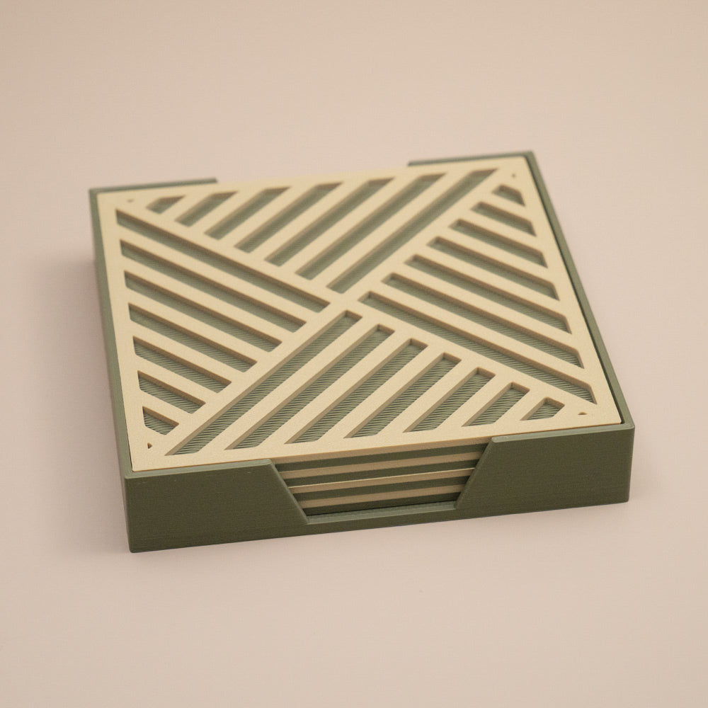 Olive Green Geometric Coasters Diagonal Stripe Pattern
