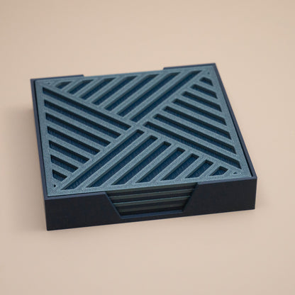 Teal Blue Geometric Coasters Diagonal Stripe Pattern