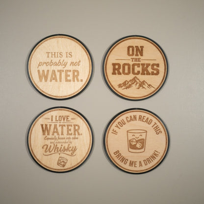 Alcoholic Drink Coaster: On The Rocks, Alcohol Puns, Whisky Love, Engraved Wood