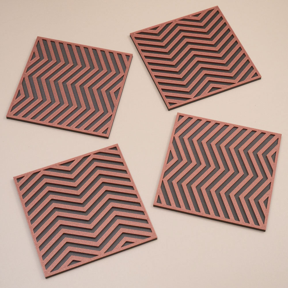 Copper and Gunmetal Grey Coasters Chevron Pattern Square
