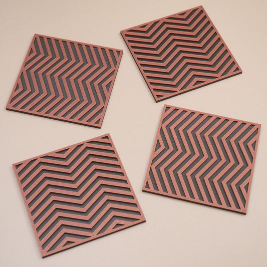 Copper and Gunmetal Grey Coasters Chevron Pattern Square