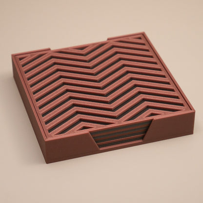 Copper and Gunmetal Grey Coasters Chevron Pattern Square