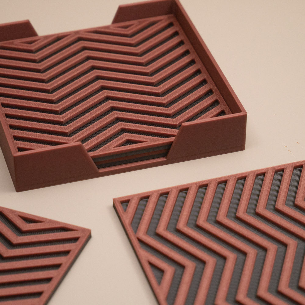 Copper and Gunmetal Grey Coasters Chevron Pattern Square
