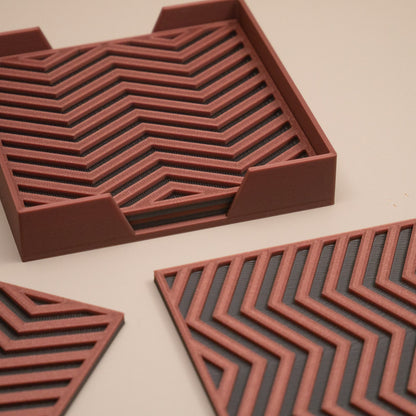 Copper and Gunmetal Grey Coasters Chevron Pattern Square