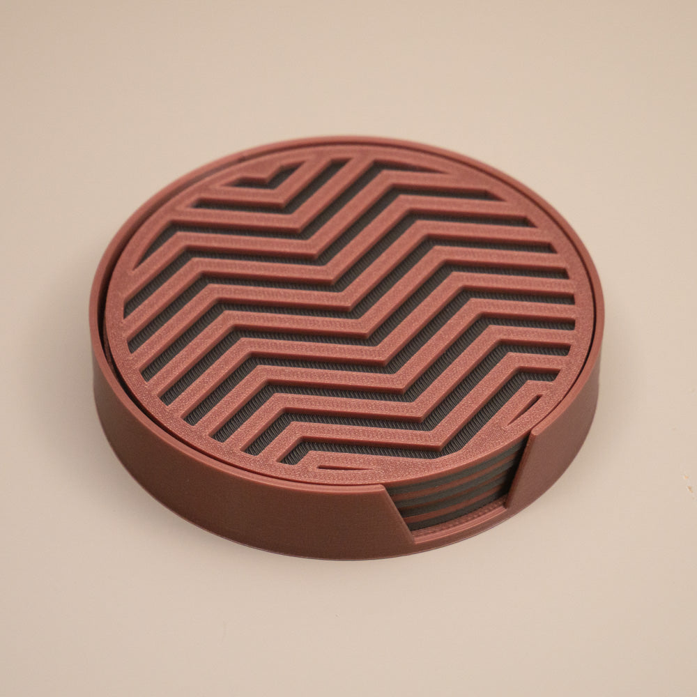 Copper and Gunmetal Grey Coasters Chevron Pattern Round