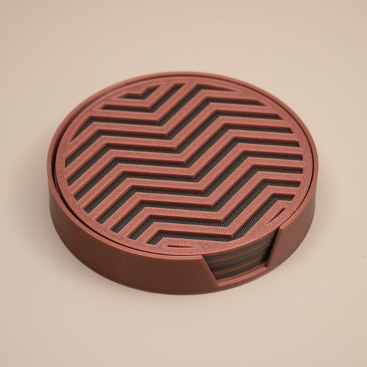 Copper and Gunmetal Grey Coasters Chevron Pattern Round
