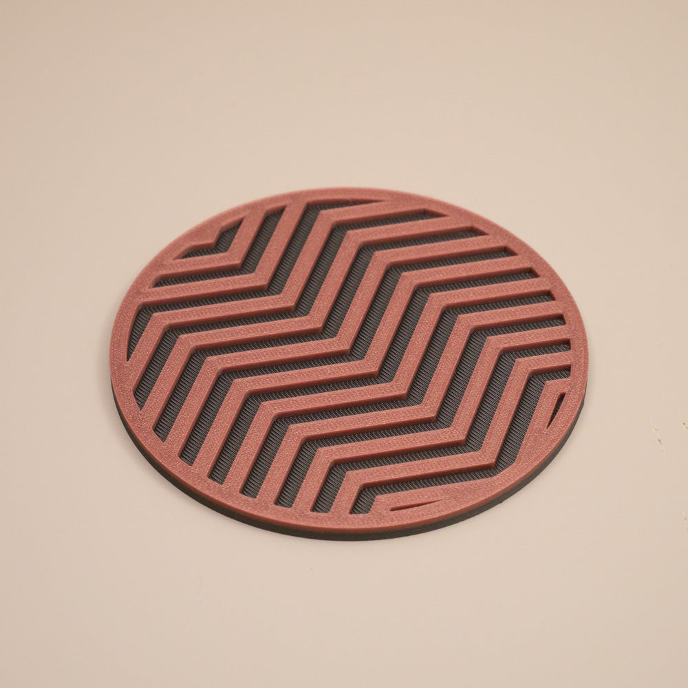 Copper and Gunmetal Grey Coasters Chevron Pattern Round