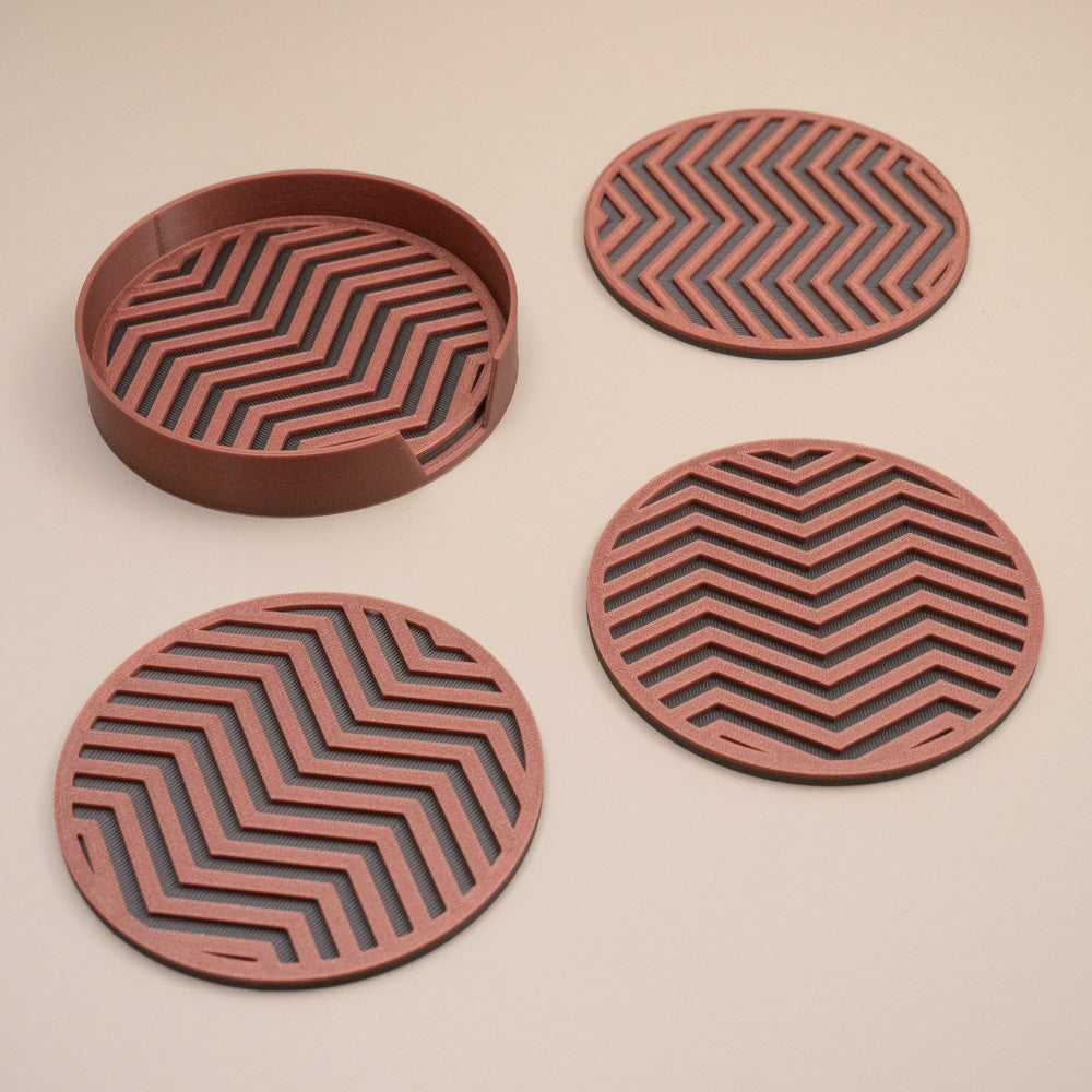 Copper and Gunmetal Grey Coasters Chevron Pattern Round