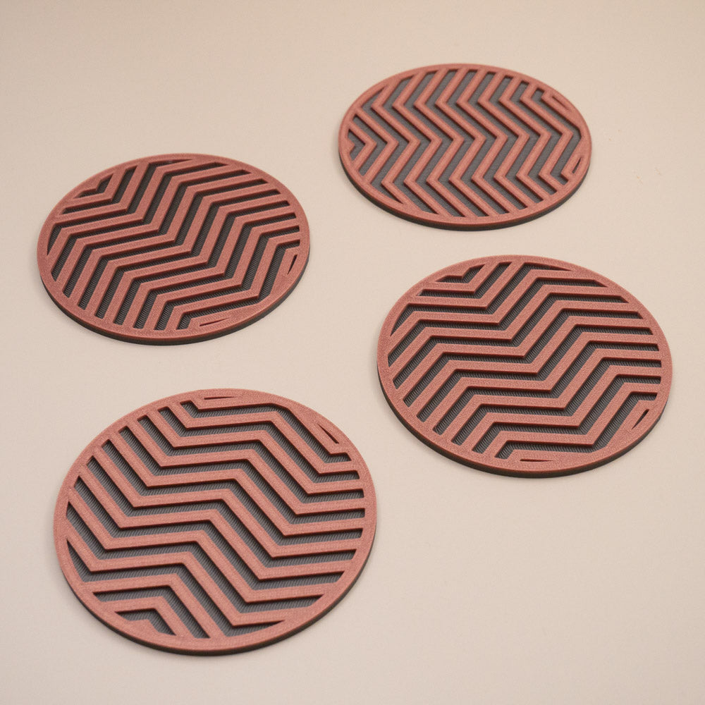 Copper and Gunmetal Grey Coasters Chevron Pattern Round