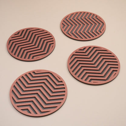 Copper and Gunmetal Grey Coasters Chevron Pattern Round