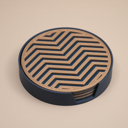 Navy & Gold Coasters Chevron Pattern Round