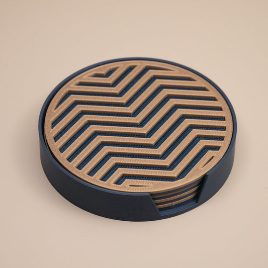 Navy & Gold Coasters Chevron Pattern Round