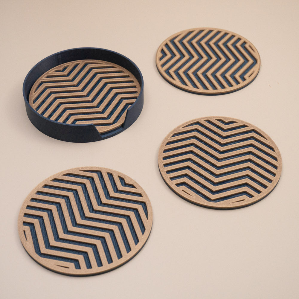 Navy & Gold Coasters Chevron Pattern Round