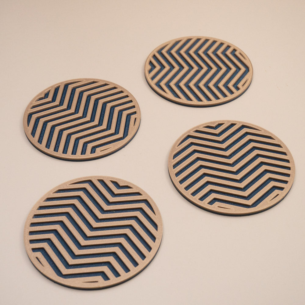 Navy & Gold Coasters Chevron Pattern Round