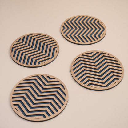 Navy & Gold Coasters Chevron Pattern Round