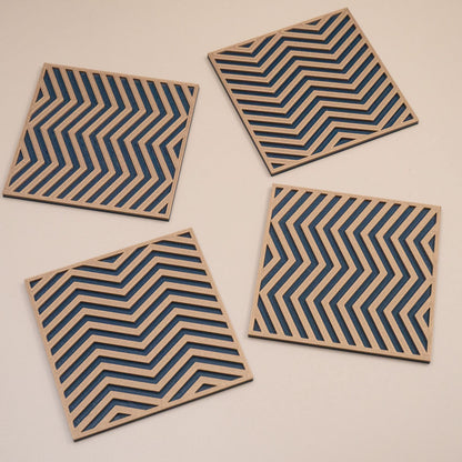 Navy & Gold Coasters Chevron Pattern Square