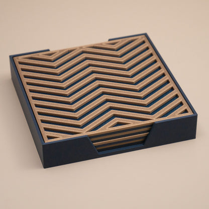 Navy & Gold Coasters Chevron Pattern Square