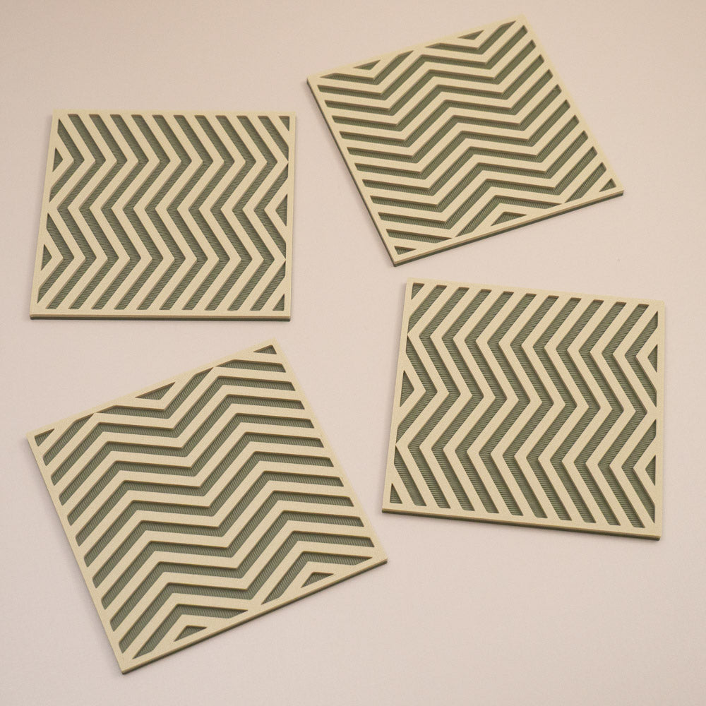 Olive Green Coasters Chevron Pattern Square
