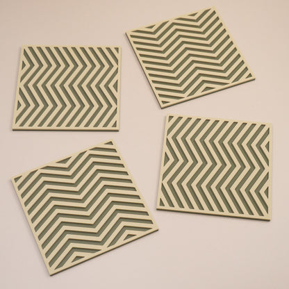 Olive Green Coasters Chevron Pattern Square