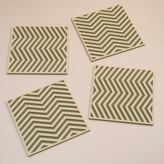Olive Green Coasters Chevron Pattern Square