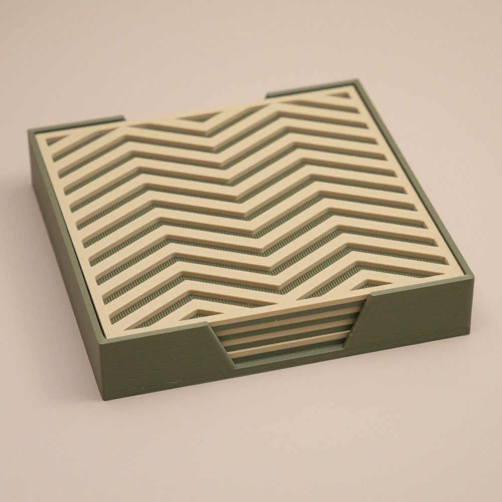 Olive Green Coasters Chevron Pattern Square