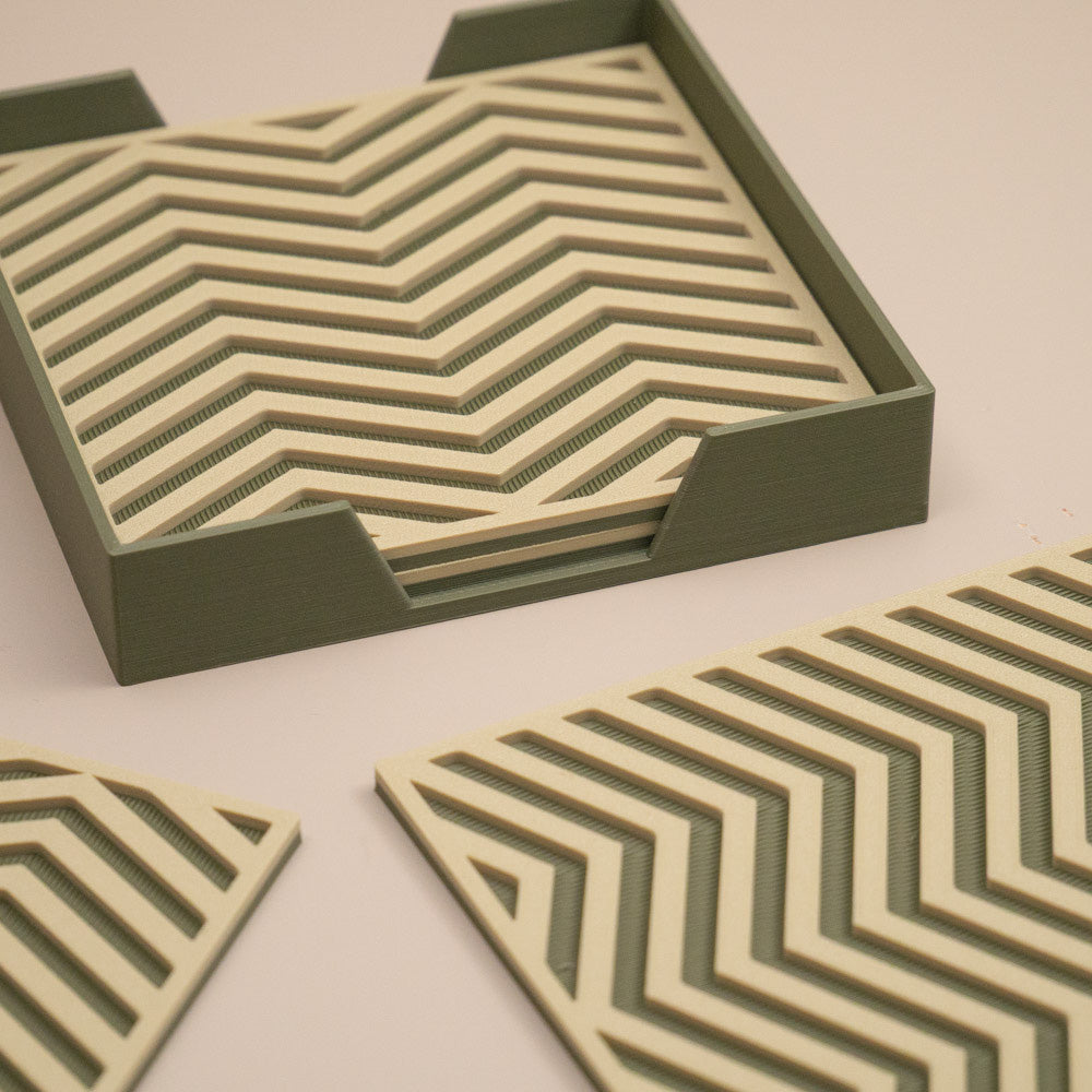 Olive Green Coasters Chevron Pattern Square