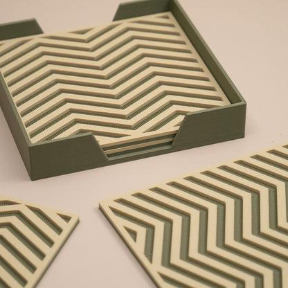 Olive Green Coasters Chevron Pattern Square