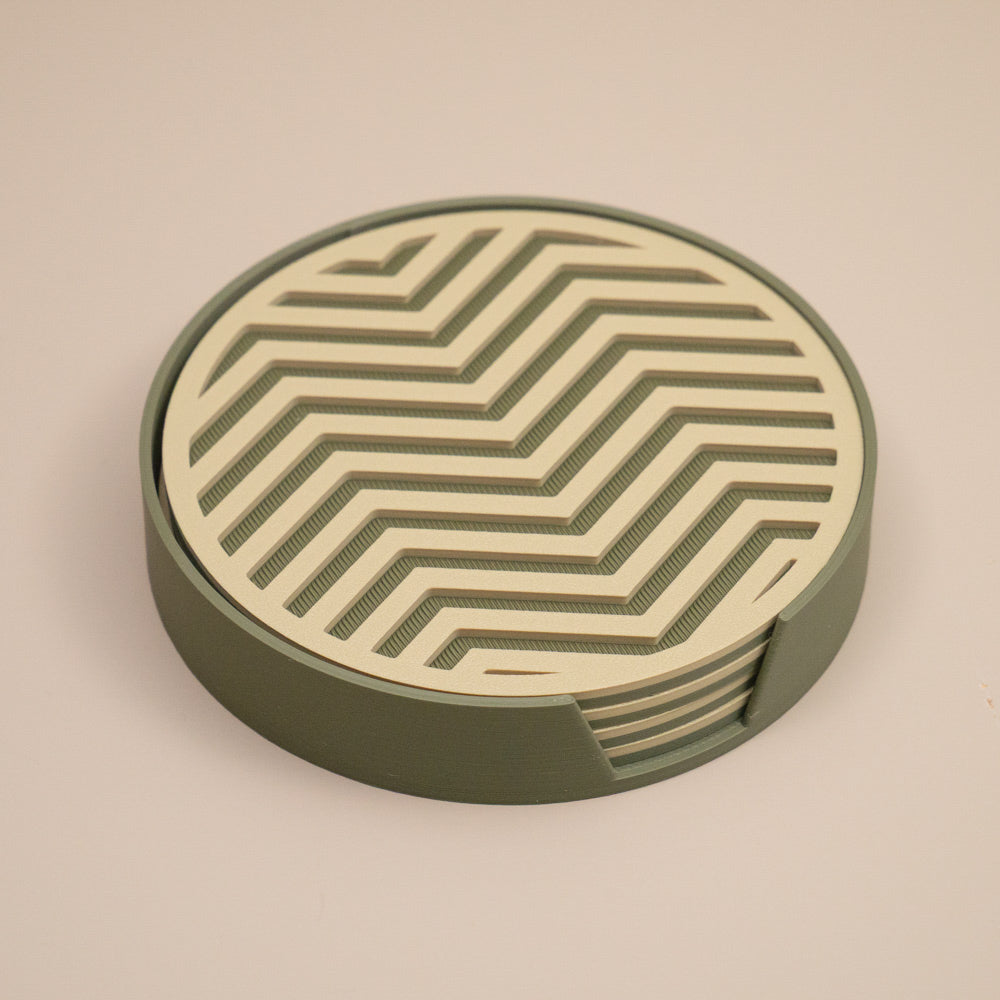 Olive Green Coasters Chevron Pattern Round
