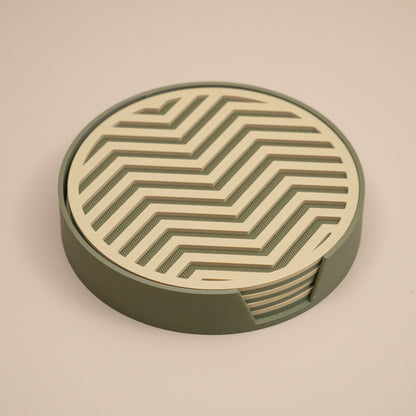 Olive Green Coasters Chevron Pattern Round