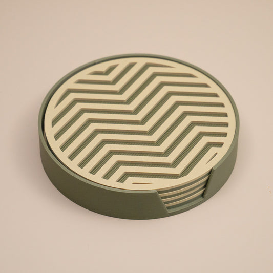 Olive Green Coasters Chevron Pattern Round