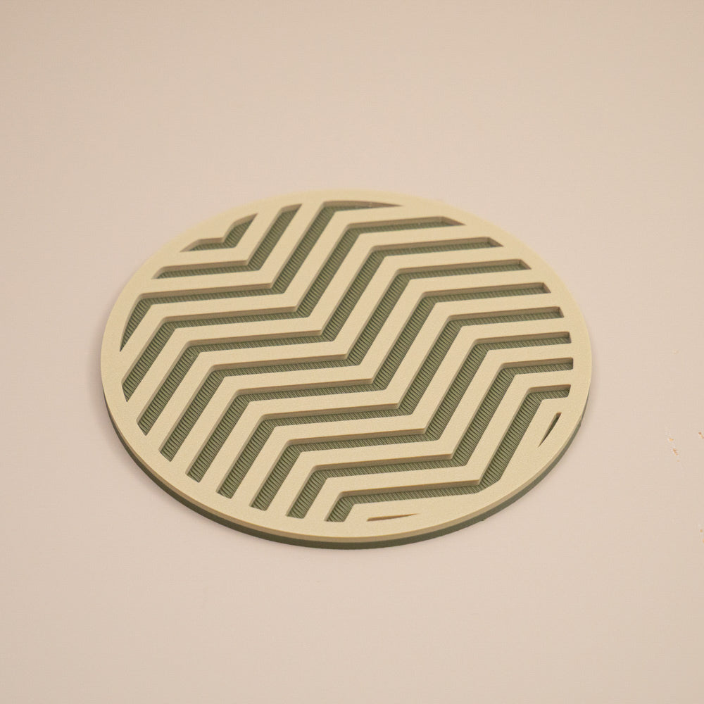 Olive Green Coasters Chevron Pattern Round