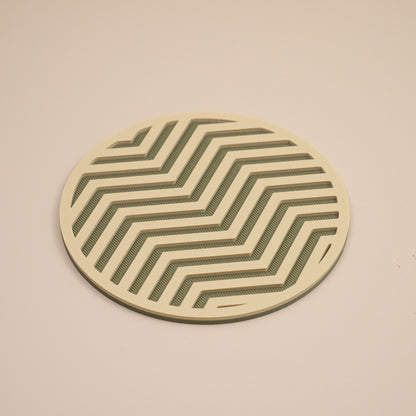 Olive Green Coasters Chevron Pattern Round