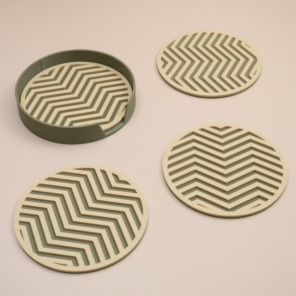Olive Green Coasters Chevron Pattern Round