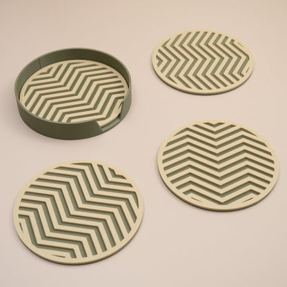 Olive Green Coasters Chevron Pattern Round