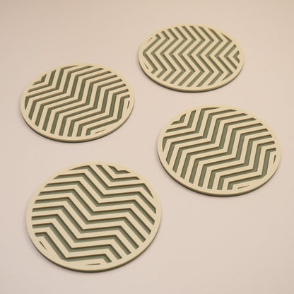 Olive Green Coasters Chevron Pattern Round