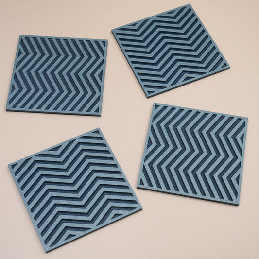 Teal Blue Coasters Chevron Pattern Square