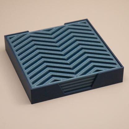 Teal Blue Coasters Chevron Pattern Square