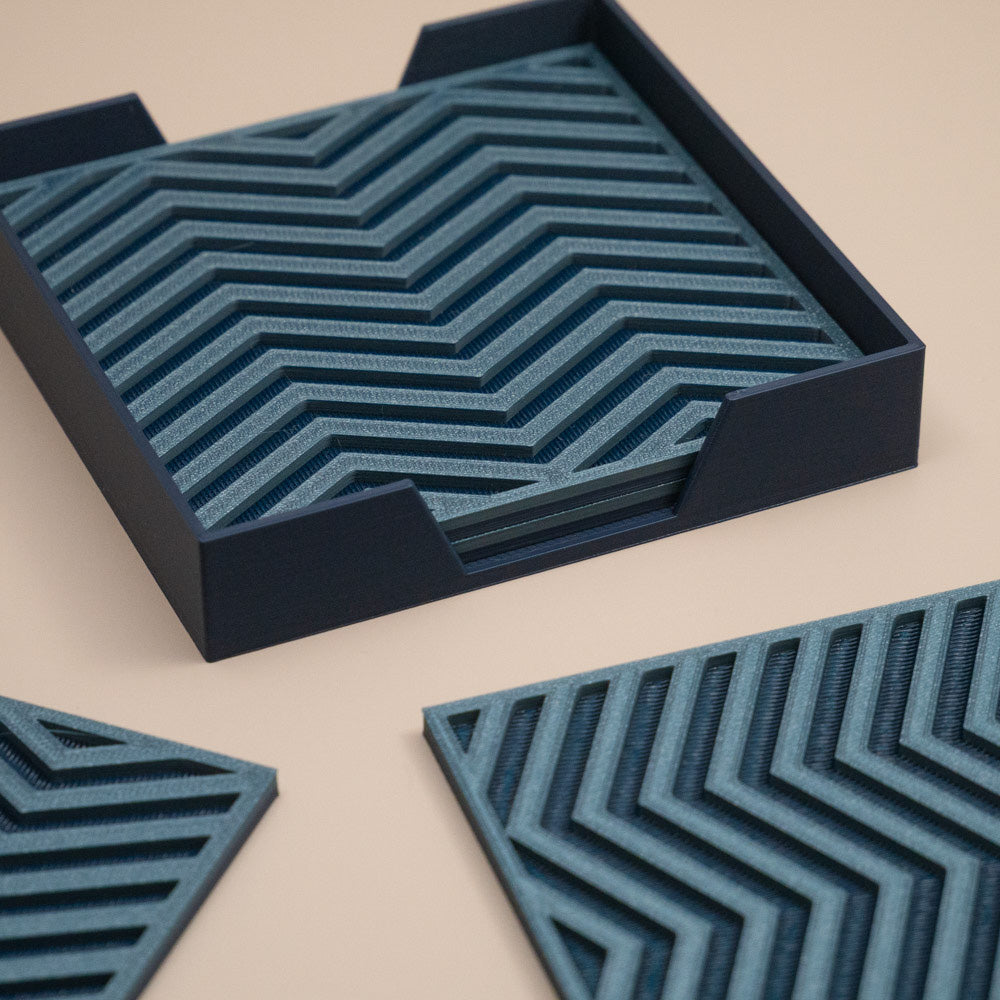 Teal Blue Coasters Chevron Pattern Square