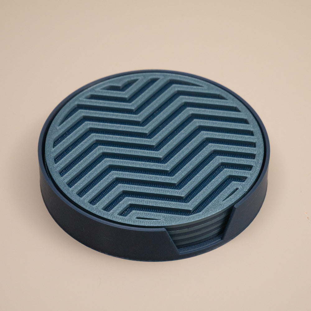 Teal Blue Coasters Chevron Pattern Round