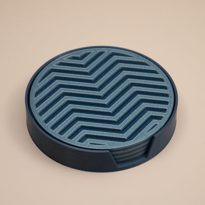 Teal Blue Coasters Chevron Pattern Round